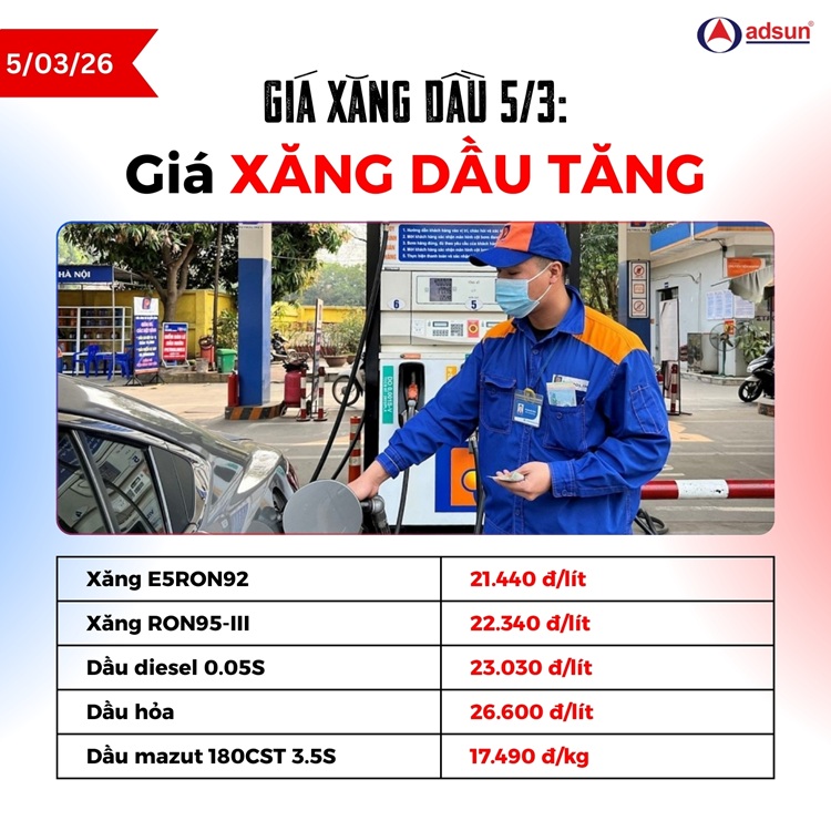 Giá Xăng Dầu Tăng tại Thị Trường Việt Nam Ngày 5/3/2026