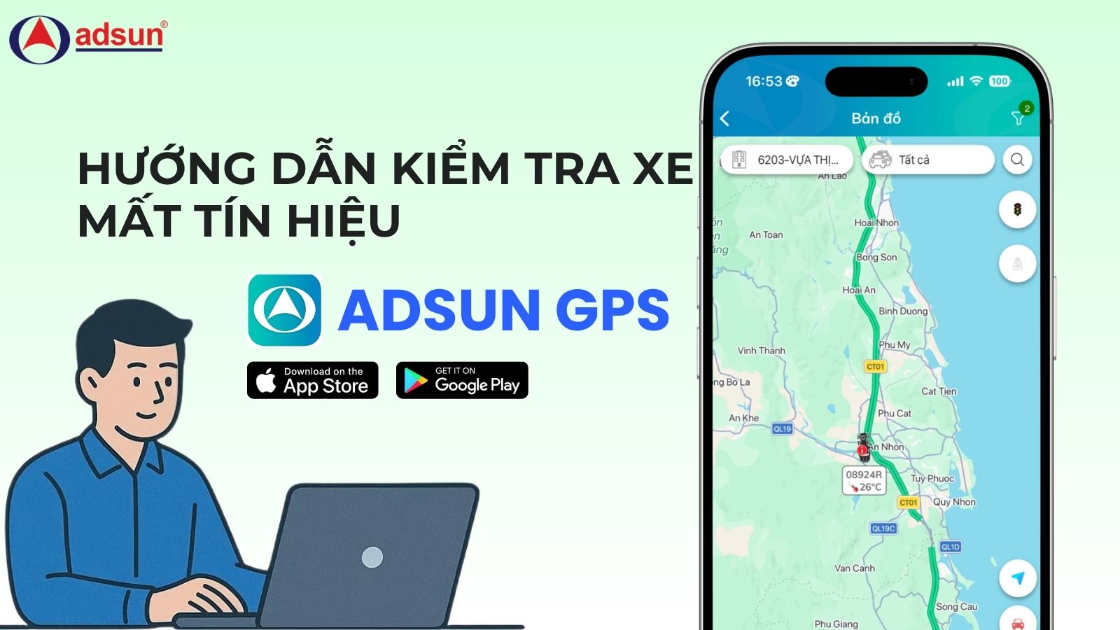 Hướng dẫn kiểm tra xe mất tín hiệu trên App Adsun / Website